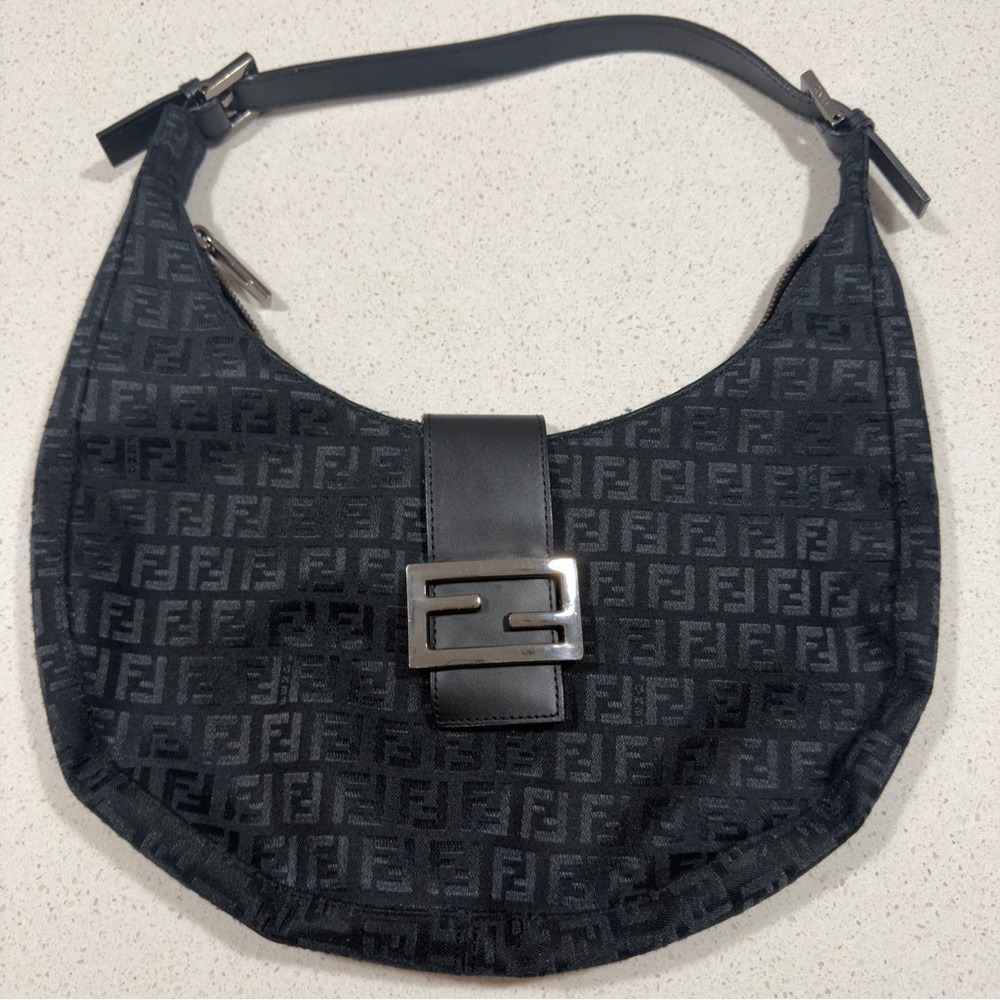 Authentic FENDI Vintage Croissant Zucca Pattern Black Limited Edition VHTF Popul
